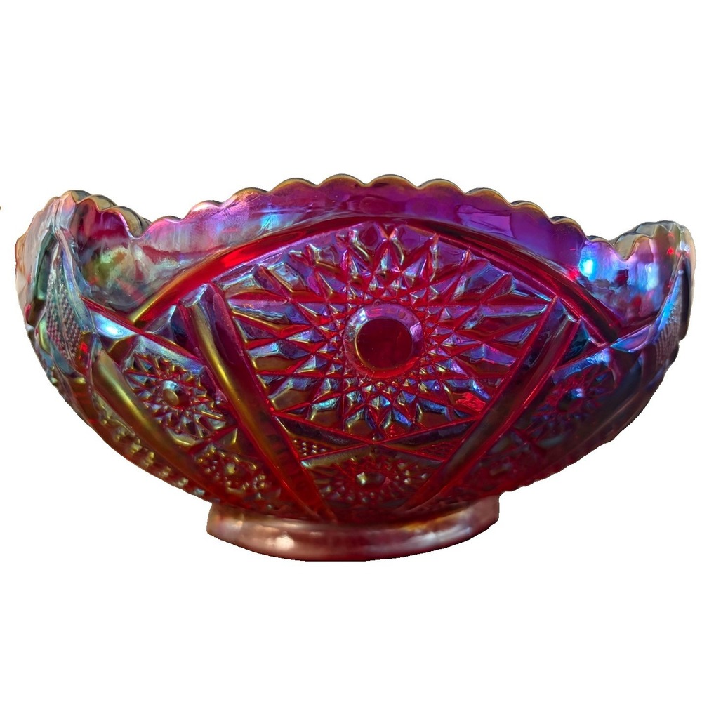 Vintage Indiana Glass Heirloom Sunset Red Carnival Glass Bowl 8.5in